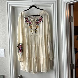 NWT FREE PEOPLE SPELL ON YOU ECRU FLORAL EMBROIDERED MINI DRESS SIZE LARGE $148